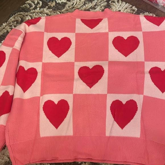 Valentines pink checkered and red hearts very hearts long sleeve sweater - Picture 5 of 7